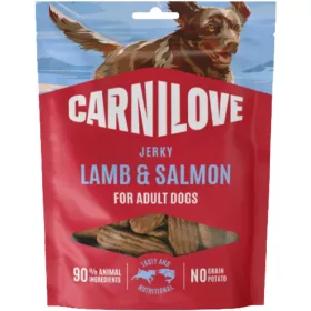   Carnilove Jerky Snack Gabonamentes Jutalomfalat Kutyáknak (Bárány és Lazac) - 100 g