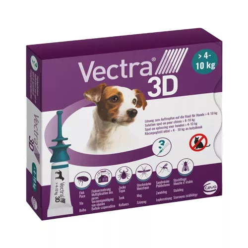 Vectra 3D Rácsepegtető Oldat Bolhák és Kullancsok Ellen Kutyáknak (S-es Méret, >4-10 kg) - 3x0,54 ml