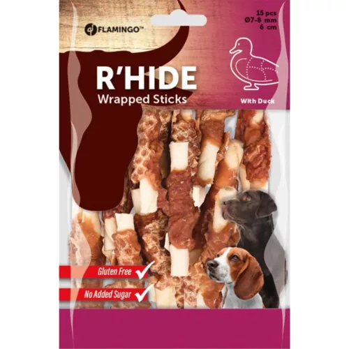 Flamingo R'Hide Wrapped Sticks Gabonamentes Jutalomfalat Kutyáknak (Kacsa) (6 cm, 15 db) - 100 g