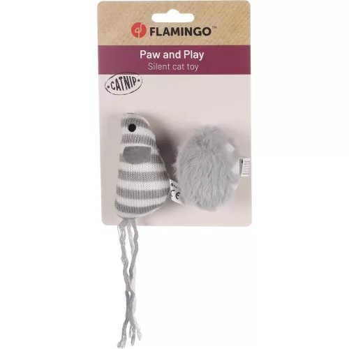 Flamingo Faci Textil Egér Labdával és Macskamentával Játék Macskáknak (Szürke)