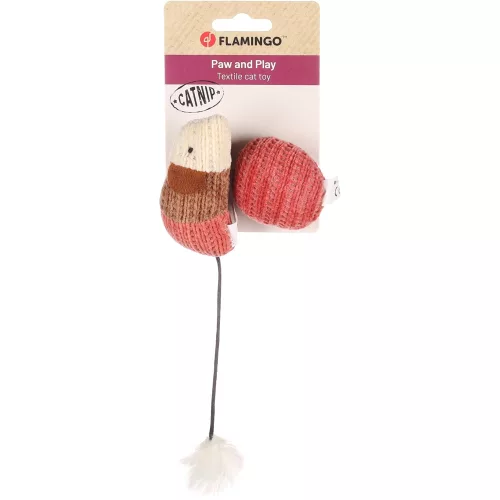 Flamingo Blaro Textil Egér Labdával és Macskamentával Játék Macskáknak (Piros)