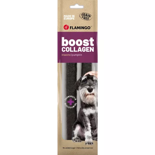 Flamingo Boost Collagen Sausage Gabonamentes Jutalomfalat Kutyáknak (Rovarok, Sütőtök és Kollagén) (2 db) - 200 g