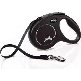   Flexi New Classic Szalagos Automata Póráz Kutyáknak (M-es Méret, 25 kg-ig, Fekete, 5 m)