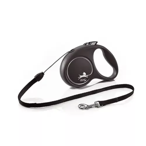 Flexi Fun Szalagos Automata Póráz Kutyáknak (S-es Méret, 15 kg-ig, Fekete, 5 m)
